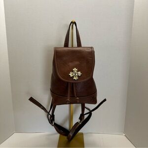 Patricia Nash Seluci Backpack – Cognac Leather with Drawstring & Clasp Closure